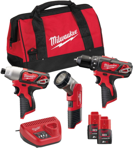 Milwaukee M12 BPP3A-202B Powerpack (M12 BDD + M12 BID + C12 T + 2 x 2,0 Ah accu + 30 min. lader + contractor bag)