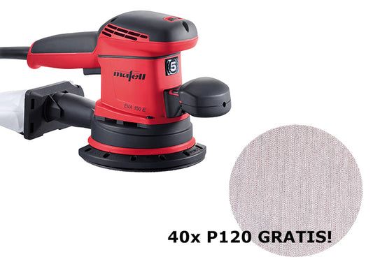 Mafell 1P0189 917710 EVA 150 E/5 Excenterschuurmachine in T-Max + Abranet Schuurnet 150mm P120 40 stuks