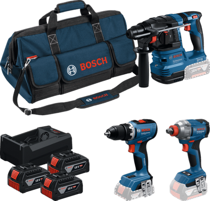 Bosch Blauw Accutoolkit 3 Toolkit 18V GSR 18V-65 + GDX 18V-285 + GBH 18V-22 | 3x GBA 18V 5.0Ah + lader