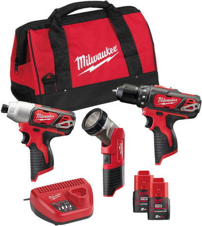 Milwaukee M12 BPP3A-202B Powerpack (M12 BDD + M12 BID + C12 T + 2 x 2,0 Ah accu + 30 min. lader + contractor bag)