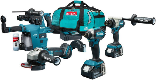 Makita DLX4194TX1 Combiset – DDF492 Accu Boor-/Schroefmachine + DTD153 18v Slagschroevendraaier + DGA504 18v Haakse Slijper + DHR243 18v Combihamer | Incl. 2x 5.0 Ah accu en lader