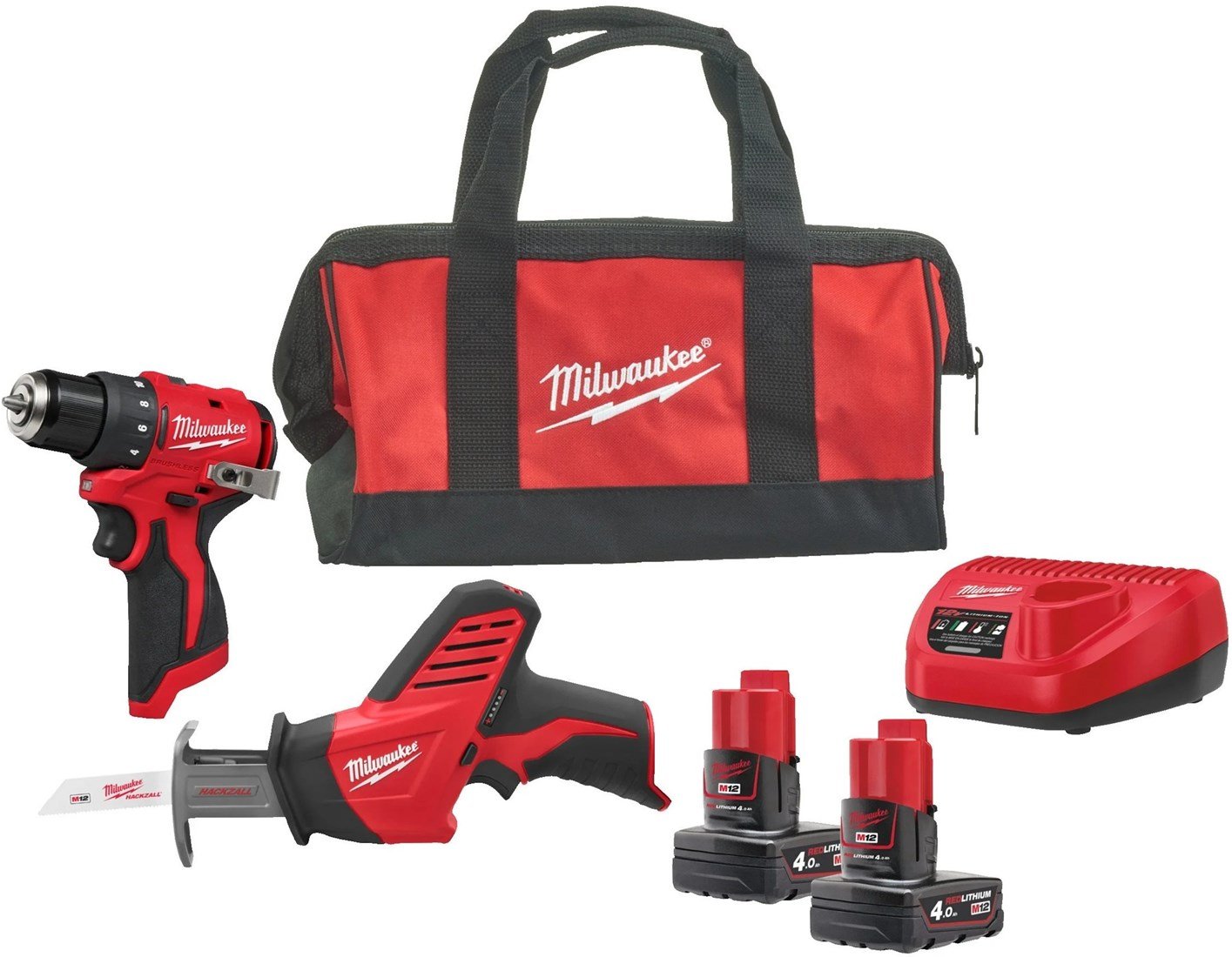 Milwaukee M12 BLPP2A-402B Accu-machineset 2-delig BLDDRC + HZ in tas | Incl. 2x 4,0Ah accu en lader