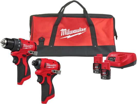 Milwaukee M12 BLPP2D-202B Accu-machineset 2-delig BLDDRC + BLIDRC in tas | Incl. 2x 2,0Ah accu en lader