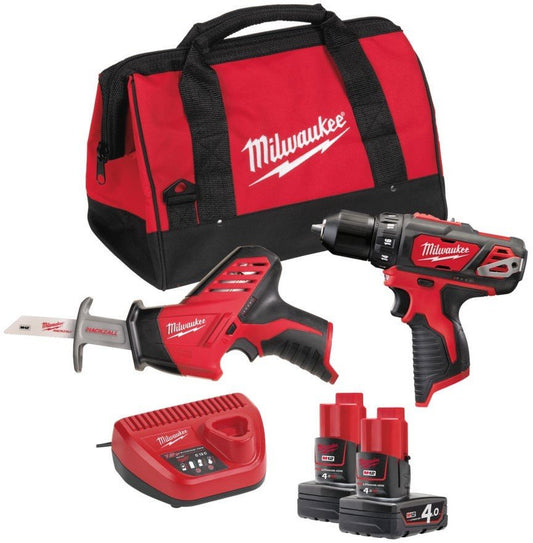 Milwaukee M12 BPP2C-402B PowerPack (C12 HZ + M12 BDD + 2 x 4,0 Ah accu + 60 min. lader)