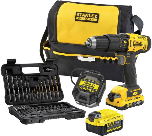 Stanley FATMAX SFMCD711DMA V20 KIT: 18V 1×2.0Ah 1×4.0Ah Schroefklopboormachine met 2 accu’s en 50-delige accessoireset