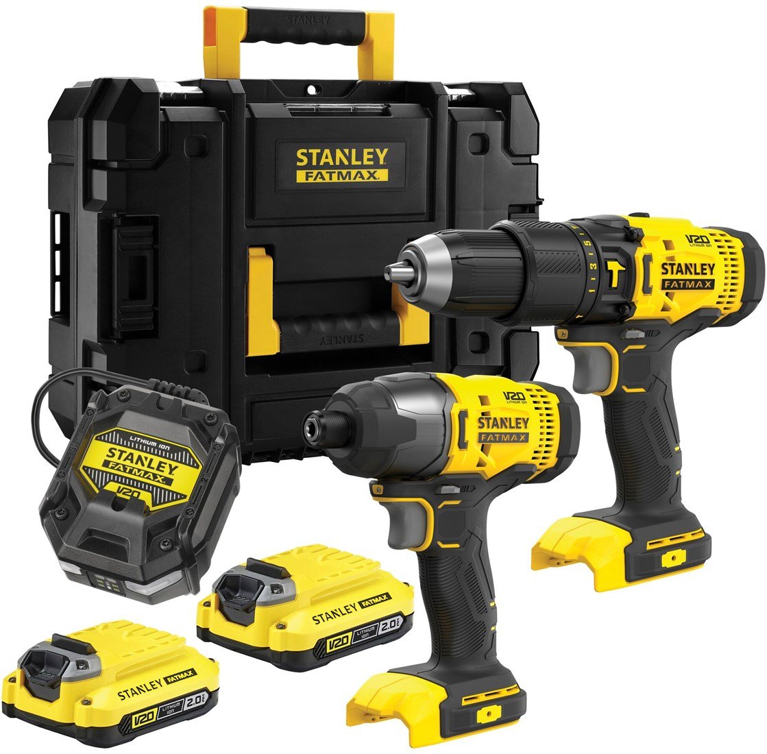 Stanley FATMAX SFMCK465D2T V20 Combo Kit | 18V Accu Schroefkopboormachine + 18V Accu Slagschroevendraaier | 2x 2,0 AH Accu’s | 1x Lader